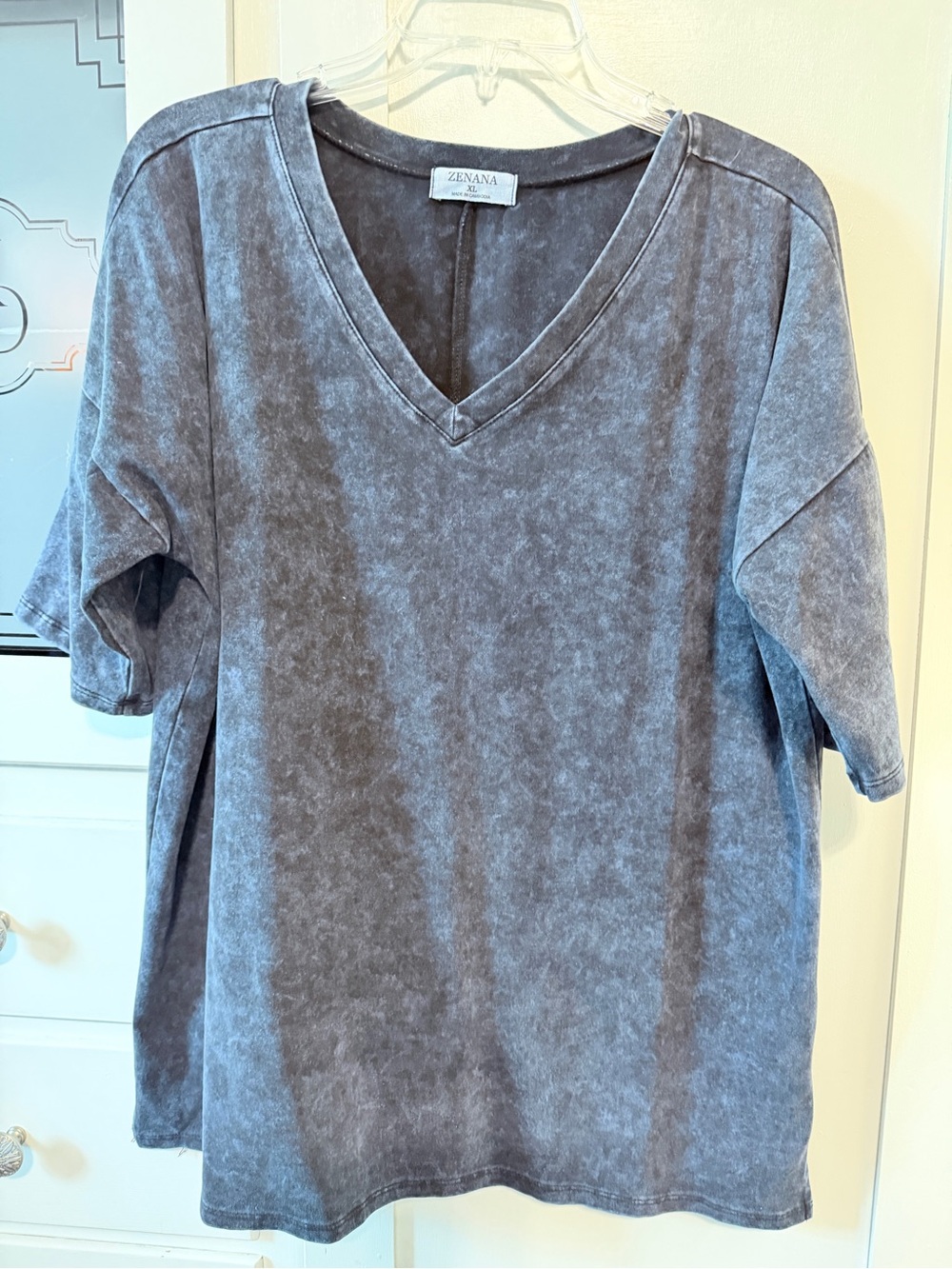 Zenana Outfitters Mineral Wash V-Neck Short Sleeve Top - Gray